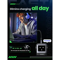 Зарядний пристрій Ugreen 1xUSB + 2xUSB-C 65W GaN CD361 gray (25685B) - мініатюра 8
