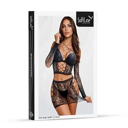 Чорний комплект білизни Top and Skirt SoftLine - мініатюра 3