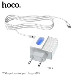 Зарядний пристрій із вбудованим кабелем Type-C — HOCO C75 + 2 USB-виходи біле - мініатюра 5