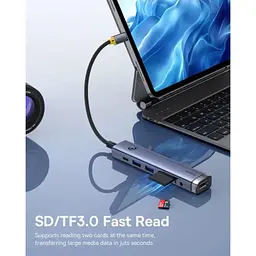 USB-Хаб Baseus UltraJoy Series 7-Port HUB AIR Space Grey (Type-C to HDMI4K@60Hz*1+USB3.0*2+PD*1+SD/TF3.0*1+3.5mm*1) (B00052803811-02) - мініатюра 11