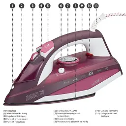 Праска Clatronic DB3705, 2600 Вт, керамічна підошва, паровий удар, вертикальний пар 1 шт. малиновий (28110-IS) - мініатюра 3
