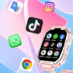 Дитячий смарт годинник Lemfo T66 зі знімним корпусом, підвіскою на шию, 4G SIM-картою, GPS трекером, прослушкою, HD відеодзвінками, 16GB пам’яттю, YouTube, WhatsApp, TikTok та кнопкою SOS Рожевий - мініатюра 9