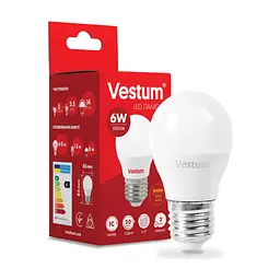 Лампочка Vestum G45 6W 3000K 220V E27 (1-VS-1202)