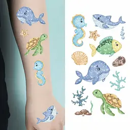 Набір дитячих блискучих тимчасових тату «Морські тварини» kids-tatto-see-set10 - мініатюра 2