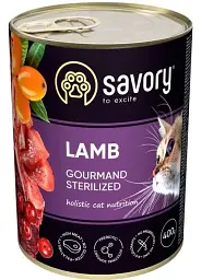Вологий корм для стерилізованих котів Savory з ягням,, 400 г