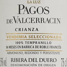 Вино La Luz Pagos De Valcerracin Crianza Seleccionada Vendimia DO Ribera Del Duero червоне сухе 0.75 л - мініатюра 4