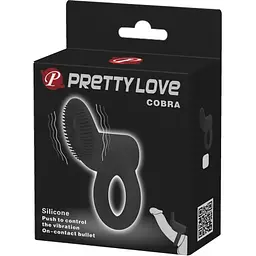 Віброкільце зі стимулятором із язичками Pretty Love LyBaile Cobra Penis Ring Vibrating Black, 5.1х2.6 см (чорний) - мініатюра 8