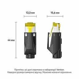 Модульний штекер RJ45 Vention набір із 10 штекерів Ethernet-конектор 8P8C екранований Cat6A FTP швидкість передавання 10 Гбіт/с смуга пропускання 500 МГц для монтажу потрібен обтискний інструмент для жил 24–26 AWG діаметром до 1 мм і кабелю із зовнішнім діаметром до 7 мм з органайзером жил з хвостовим затискачем кабелю із защіпним кожухом позолочені контакти 3U чорний (IDNB0-10) - мініатюра 6