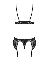Мереживний комплект білизни Obsessive 810-SEG-1 L/XL Black, бюстгальтер, стрінги, пояс для панчіх - мініатюра 6