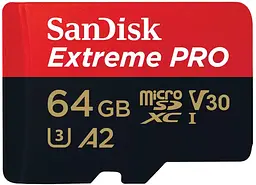 SanDisk Карта пам'яті microSD 64GB C10 UHS-I U3 R200/W90MB/s Extreme Pro V30 + SD