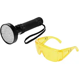 Ліхтар ультрафіолетовий з окулярами для перевірки банкнот YATO 100LED 6xAA 395 нм (YT-08582)