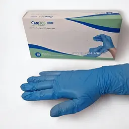 Рукавички вінілові Care 365 одноразові без пудри блакитні розмір S 100 шт. - мініатюра 2