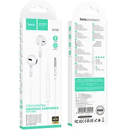 Стерео навушники Hoco M109 Pure joe (3.5mm/1.2m) White - мініатюра 6