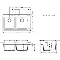Кухонна мийка Hansgrohe S510-F770 770x510 на дві чаші 370/370 Graphiteblack 43316170, Чорний - мініатюра 4