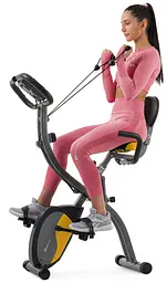 Велотренажер магнітний Hop-Sport HS-3010X Grix X-Bike з еспандерами сіро-жовтий - мініатюра 2