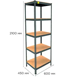 Металевий стелаж Emby Light Series (розмір 2100х600x450мм) 5 полиць ДСП до 100кг Чорний - мініатюра 2