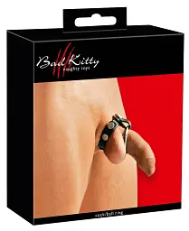 Набір ерекційних кілець Bad Kitty Leather Strap (чорний) - мініатюра 2