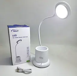 Настільна LED-лампа акумуляторна на гнучкій ніжці з органайзером світильник Tedlux TL-1006 біла