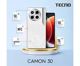Смартфон Tecno Camon 30 CL6 8/256Gb NFC 2 sim білий (4894947020476) - мініатюра 8