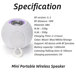 Бездротова колонка T&G TG-337 з Bluetooth RGB-підсвіткою та радіо Білий (TG-337O) - мініатюра 3