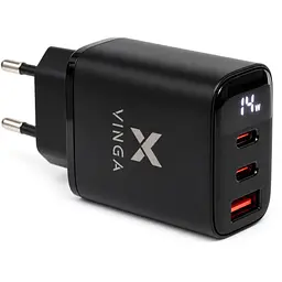 Зарядний пристрій Vinga 2xUSB-C + USB-A Display 45W (VCR45ACCDB)