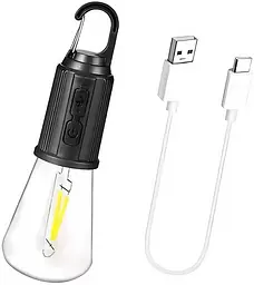 Лампочка кемпінгова акумуляторна  LED Camping Lamp T02 з карабіном USB теплий білий 
