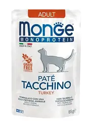 Корм Monge Cat Wet Monoprotein Tacchino вологий з індичкою для дорослих котів 85 гр