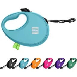 Повідець-рулетка для собак Waudog R-leash з контейнером для пакетів, світловідбивна стрічка, L, до 40 кг, 5 м, блакитний - мініатюра 2