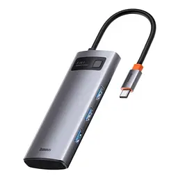 Хаб Baseus Metal Gleam Series 5-in-1 Type-C HUB 30Hz Type-C to HDXiaomi*1+USB3.0*3+PD*1 WKWG020013 Grey
