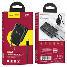 Мережевий зарядний пристрій Hoco N7 Speedy dual port charger set Micro ( EU ) Чорний - мініатюра 3