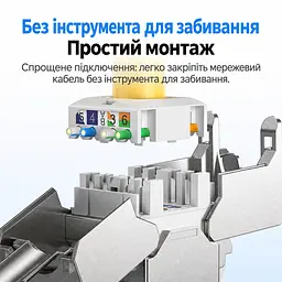 Экранированный сетевой модуль Keystone UGREEN NW309 гнездо RJ45 Cat 6A до 10 Гбит/с монтаж без инструмента для забивки жил прямое исполнение 180° разводка T568A/B серебристый с белыми деталями и золотистыми контактами (35997) - миниатюра 2
