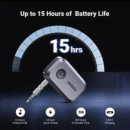 Адаптер Ugreen Bluetooth 5.3 приймач Hi-Res 3.5 мм minijack AUX - Type-C кодеки AAC, SBC стерео з акумулятором на 15 годин Два - мініатюра 2