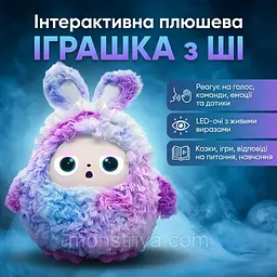 Іграшка зі штучним інтелектом Bobo / Інтерактивна плюшева іграшка BOBO з AI, голосом та LED очима / Розумна іграшка 22х25 см Фіолетовий - мініатюра 3