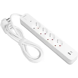 Мережевий подовжувач Videx Oncord з кнопкою USB(QC3.0) + USB-C(PD20W) білий 3 м (VF-PD43G1QC1PD-W) - мініатюра 2