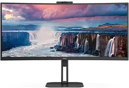 Монітор TFT 34" AOC CU34V5CW/BK, WQHD, VA, 100Гц, 1 мс, вигнутий, HDMI, DP, USB-C, USB-hub, webcam, колонки (CU34V5CW/BK) - мініатюра 9