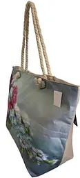 Сумка пляжна жіноча велика шопер літня тканинна на блискавці 2550 бежевий +зелений + червоний - мініатюра 2