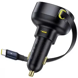 Розгалужувач - подовжувач зарядний в авто Baseus Enjoyment Pro 60 W (1USB-C) + висувний кабель Type-C