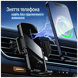 Універсальний автотримач ColorWay FlameGrip, автозажим, Wireless Charger 15W Black (CW-CHAW070Q-BK) - мініатюра 8