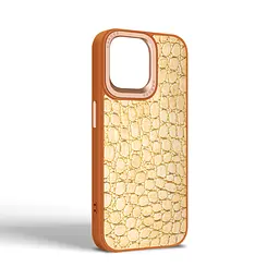 Кожаный чехол для Apple iPhone 14 Pro Max, Harder Crocosaur, бежевый, термополиуретан ТПУ + экокожа с текстурой крокодила, панель, защита корпуса, противоударный, микрофибра, рамка вокруг камеры, защита всего корпуса, (ARM76727) - мініатюра 2