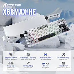 Ігрова магнітна клавіатура Attack Shark X68 Max / Дротове підключення / Magnetic Switch / White - мініатюра 2