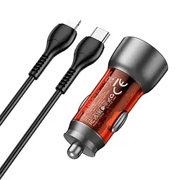 Адаптер автомобільний HOCO Type-C Lightning cable Sprinter dual port car charger NZ8 синій - мініатюра 7