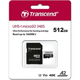 Карта пам'яті Transcend microSDXC 340S 512GB UHS-I U3 V30 A2 + adapter SD (TS512GUSD340S) [141992] - мініатюра 2