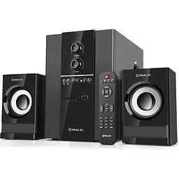 Колонки 2.1 REAL-EL M-355 чорний, сателіти 2 x 12 Вт, сабвуфер 20 Вт, МДФ, bloetooth, FM-тюнер, RCA, AUX, USB / SD, LED-дисплей,