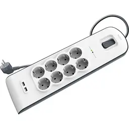 Мережевий фільтр 8хТип F, 3x1.5мм кв, 16А, 2xUSB-A 2.4A, з захистом від перенапруги, 2м, білий (BSV804VF2M-V2) - мініатюра 3