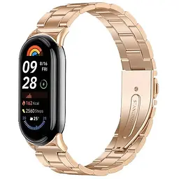 Ремінець для фітнес-браслета Tamister для Xiaomi Mi Band 8 і 9 Type C металевий із застібкою рожеве золото