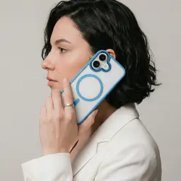 Чехол Apple iPhone 16, Unit MagSafe, голубой, прозрачный, магсейф, противоударный, магнитный, панель-накладка с поддержкой MagSafe, с поддержкой беспроводной зарядки, TPU+PC, защита всего корпуса, ударопрочный, ArmorStandart (ARM78726) - мініатюра 5