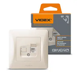Розетка CAT3 одинарна телефонна кремова VIDEX BINERA VIDEX (24698-000) - мініатюра 1
