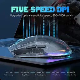 Комп'ютерна мишка Onikuma ігрова CW-26 бездротова Bluetooth + 2.4GHz 4800 DPI RGB підсвітка прозора для ПК та ноутбука - мініатюра 6