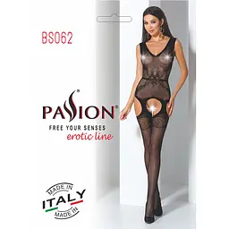 Сітчастий бодістокінг Passion BS062 One Size, Black, комбінезон, імітація панчіх, відкритий доступ - мініатюра 7
