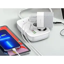Мережевий фільтр LDNIO SEW3452 подовжувач 3 розетки 3 USB 1 Type-C WiFi управління білий - мініатюра 5